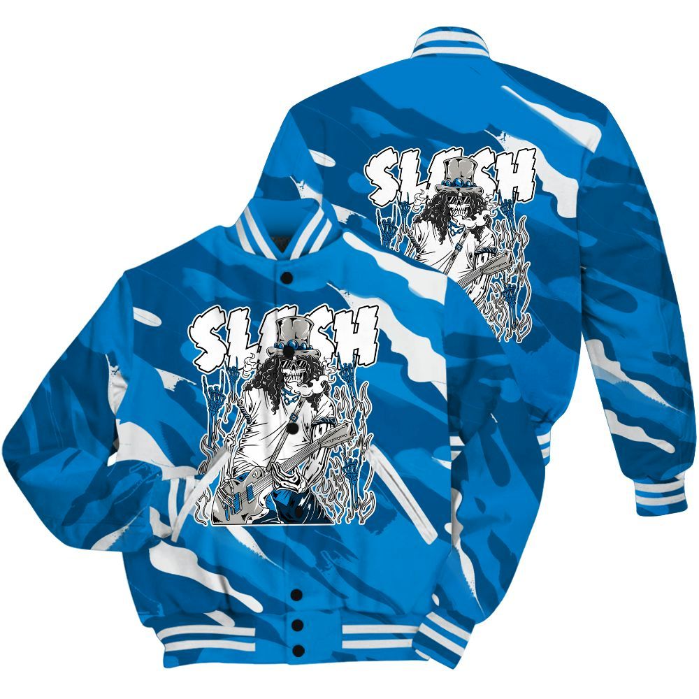 Varsity Jacket To Match Industrial Blue 4s Shirt - Slash Skeleton Colored All Over Print