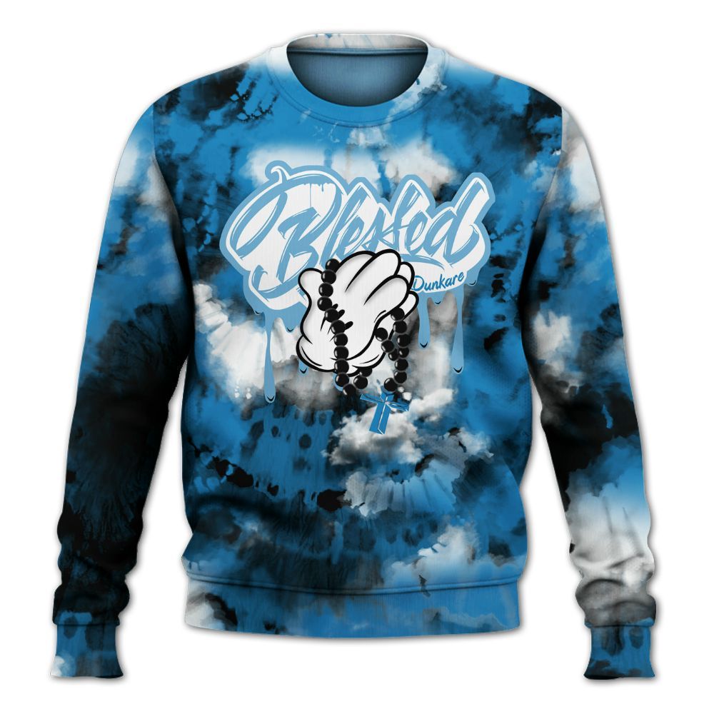Sweatshirt To Match Retro University Blue 9s - God Blessed Tie Dye All Over Print