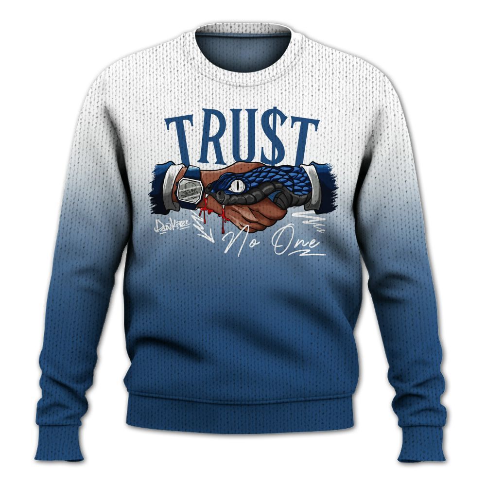 Knitted Sweater To Match High OG Midnight Navy 1s - Snake Trust No One Drip