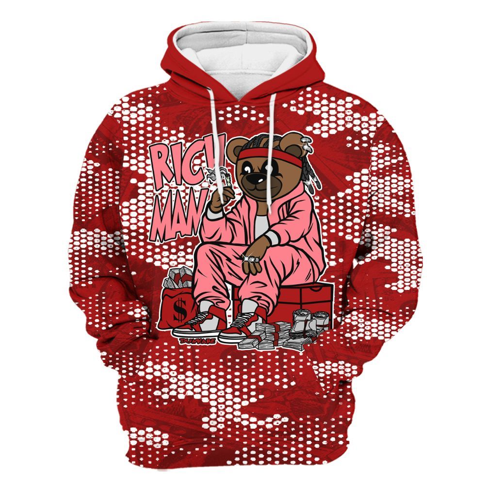 Hoodie To Match Red Taxi 12s - Rich Man Bear Banknotes Art All Over Print