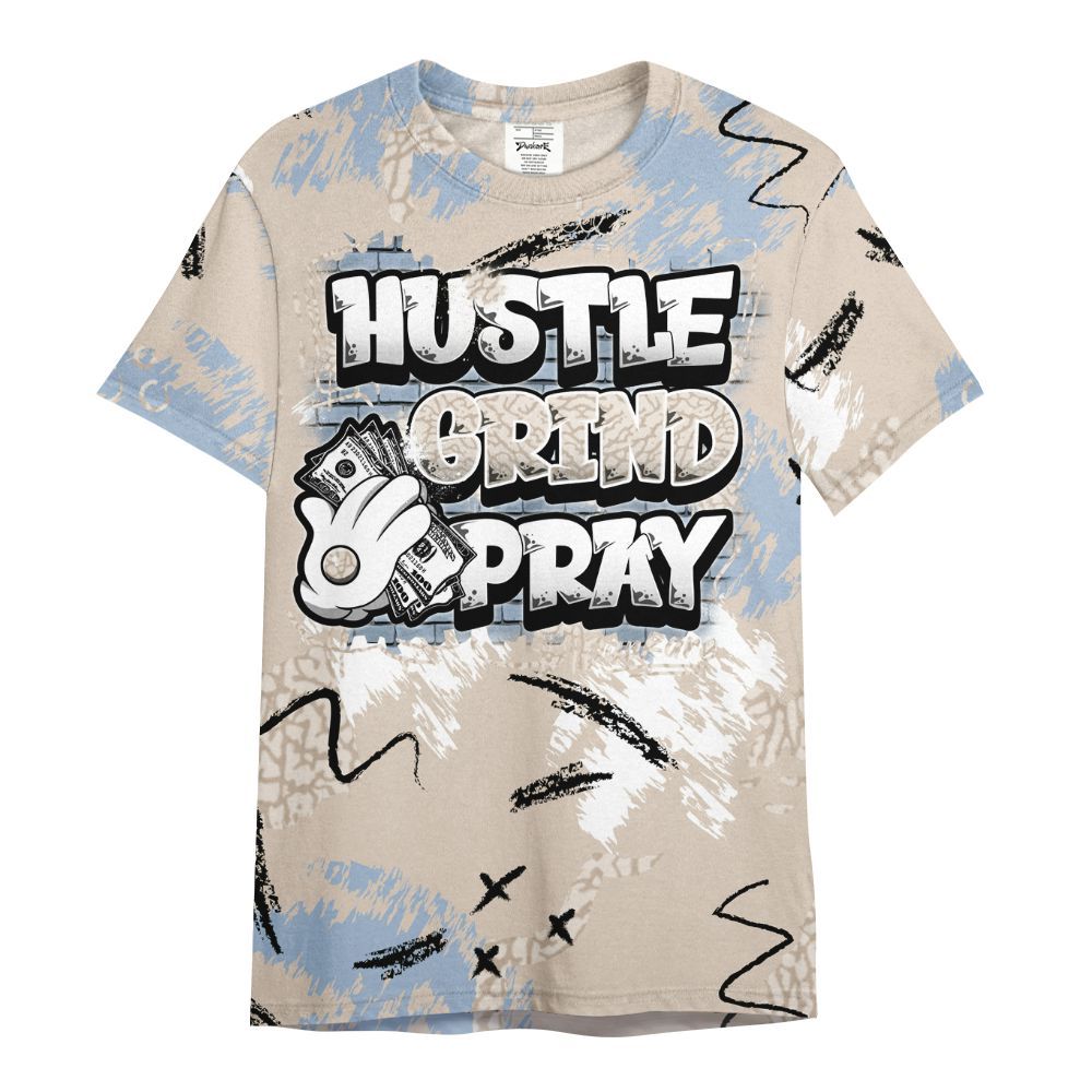 Shirt To Match Desert Sand 3s - Hustle Grind Pray Graphic Street Style All Over Print