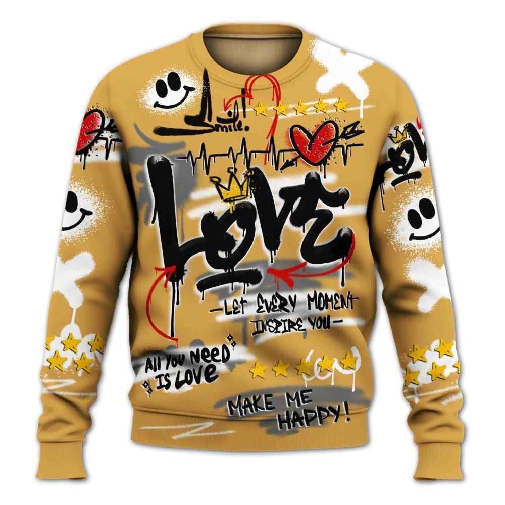 Sweatshirt To Match Low OG Rookie Of The Year 1s - Happy Love Beats Graffiti Streetwear All Over Print