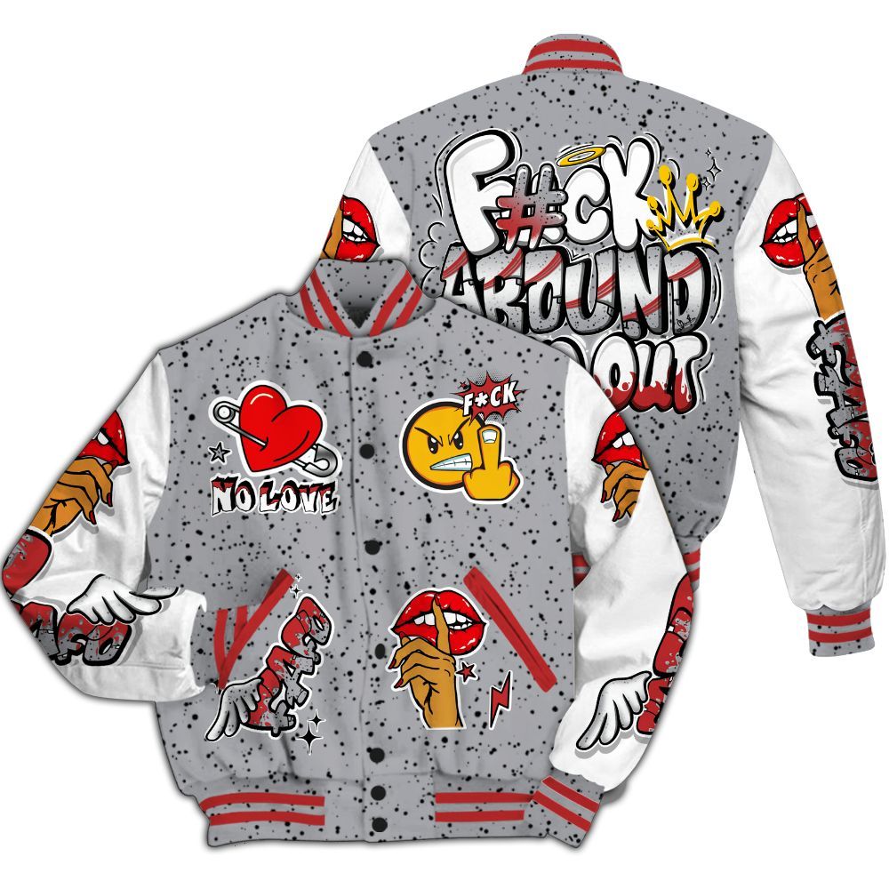 Varsity Jacket To Match White Cement 4s - FK Around Find Out All Over Print