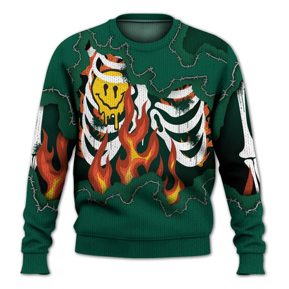 Knitted Sweater To Match Oxidized Green 4s - Skeleton On Fire Skrrt