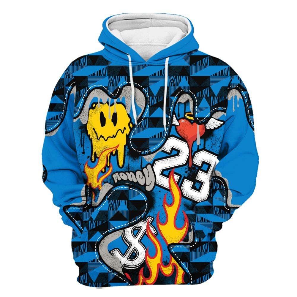 Hoodie To Match Industrial Blue 4s - 23 Smile Burning Heart Military Blue 4s All Over Print