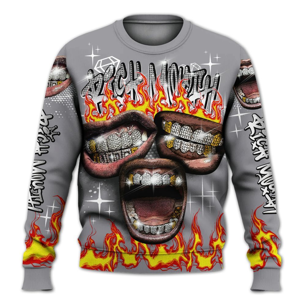 Sweatshirt To Match Cement Grey 11s - Rich Mouth Fire Rap Retro 90s All Over Print