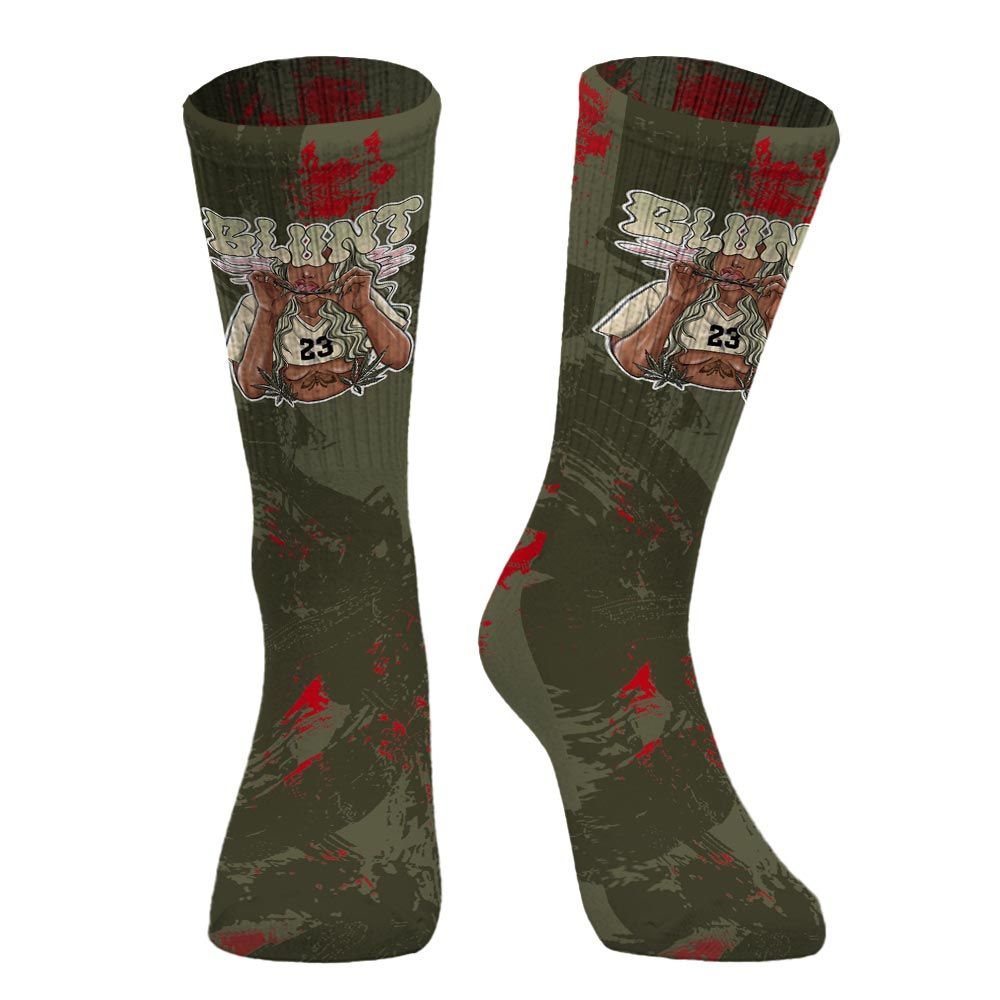 Sock To Match Travis Scott Low OG Medium Olive 1s - Bluntz Unique Circle Splash