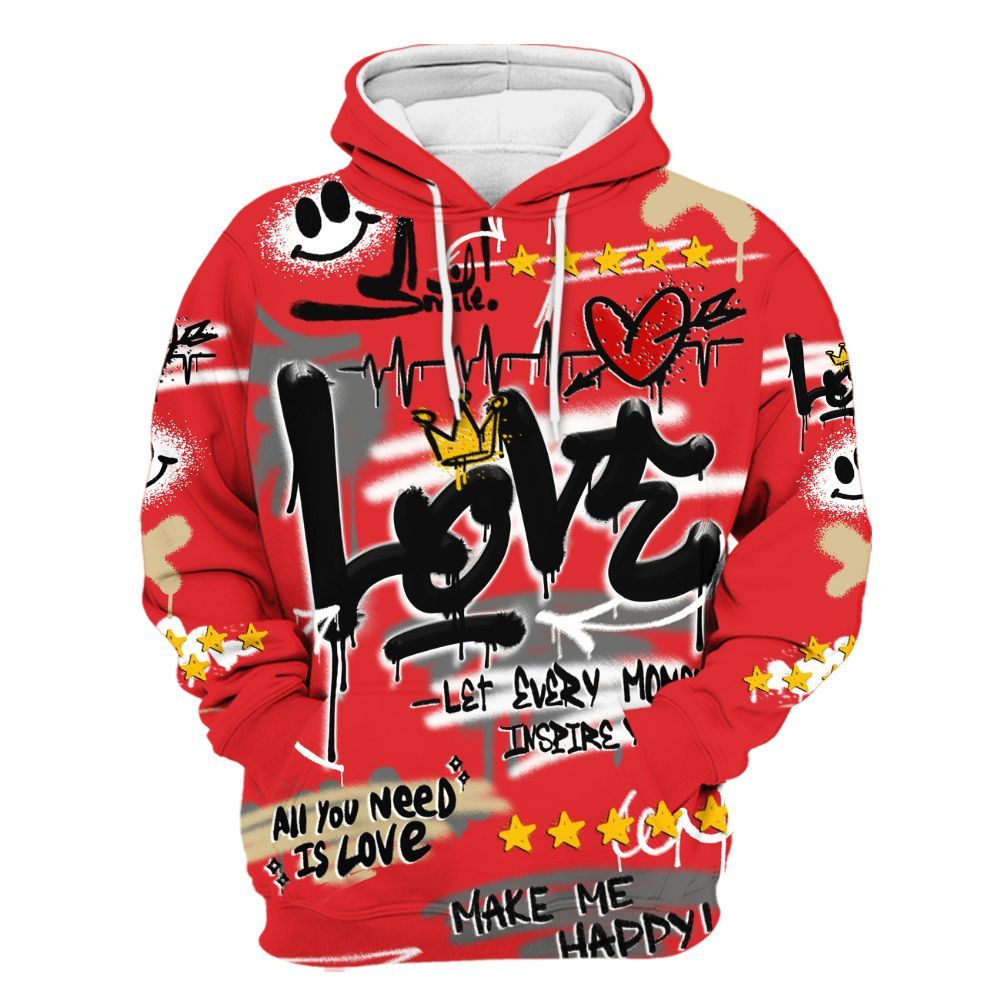 Hoodie To Match Prime 93 Fire Red - Happy Love Beats Graffiti Streetwear All Over Print