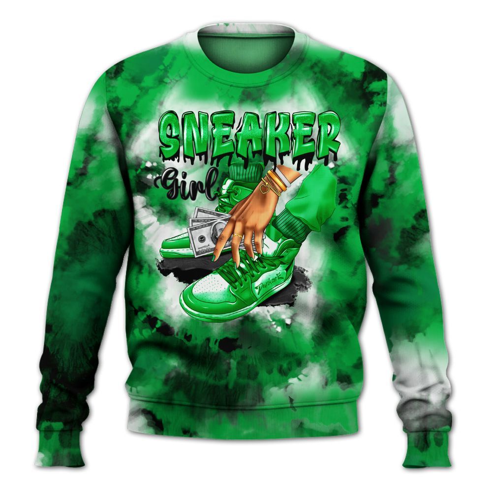 Sweatshirt To Match Lucky Green 5s - SNEAKER Girl Money Drip Tie Dye All Over Print