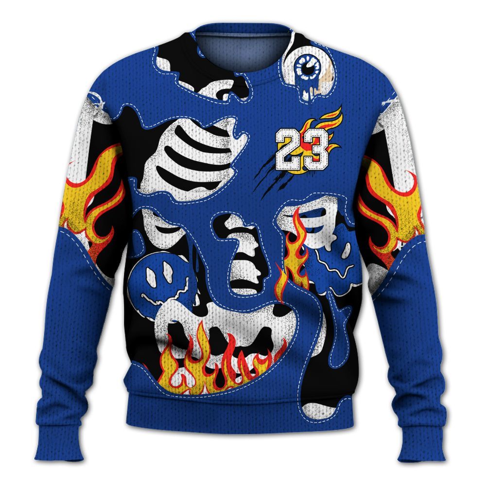 Knitted Sweater To Match Air Foamposite One Royal - Skeleton Smile Flame Drip
