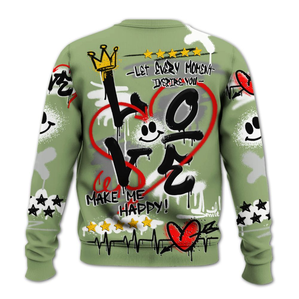 Sweatshirt To Match Oil Green 4s - Happy Love Beats Graffiti Streetwear All Over Print