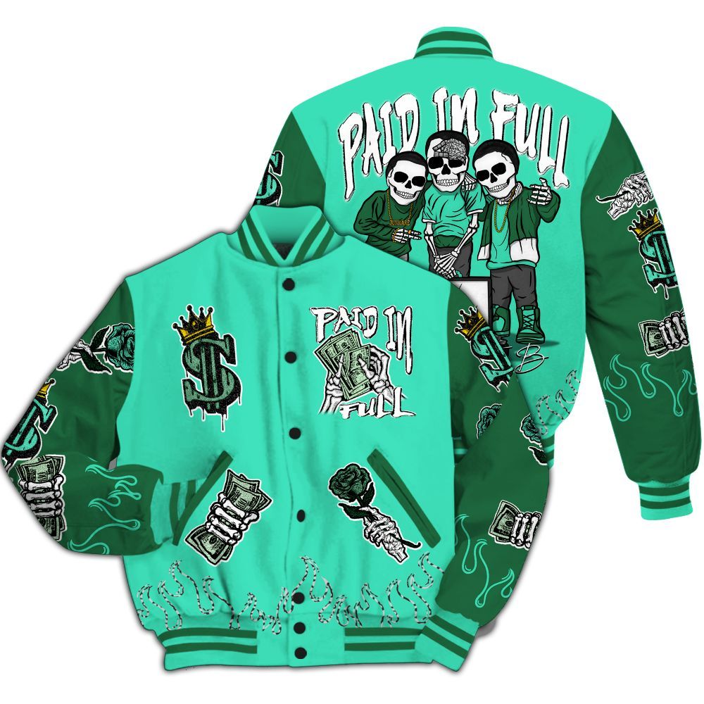 Varsity Jacket To Match Black Green Glow 3s - Fire Everybody Paid In All Over Print
