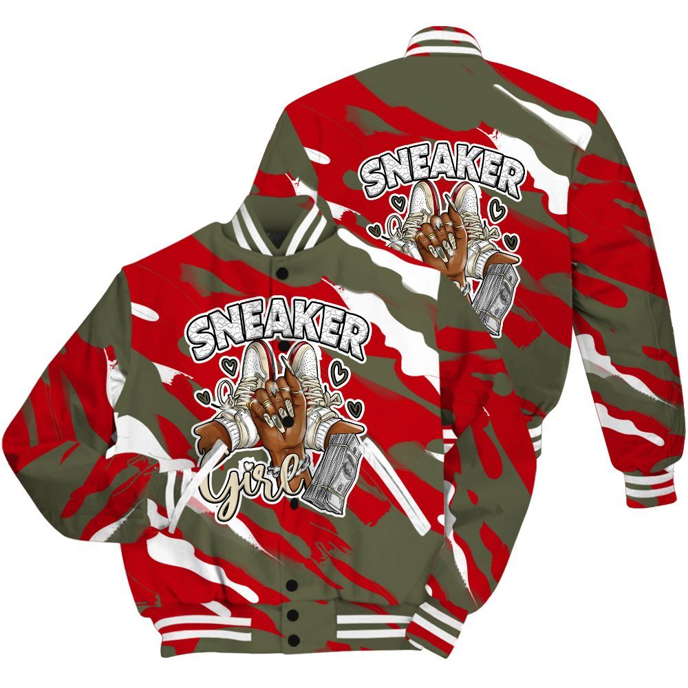 Varsity Jacket To Match Low OG Medium Olive 1s Shirt - Sneakerz Girlz Colored All Over Print