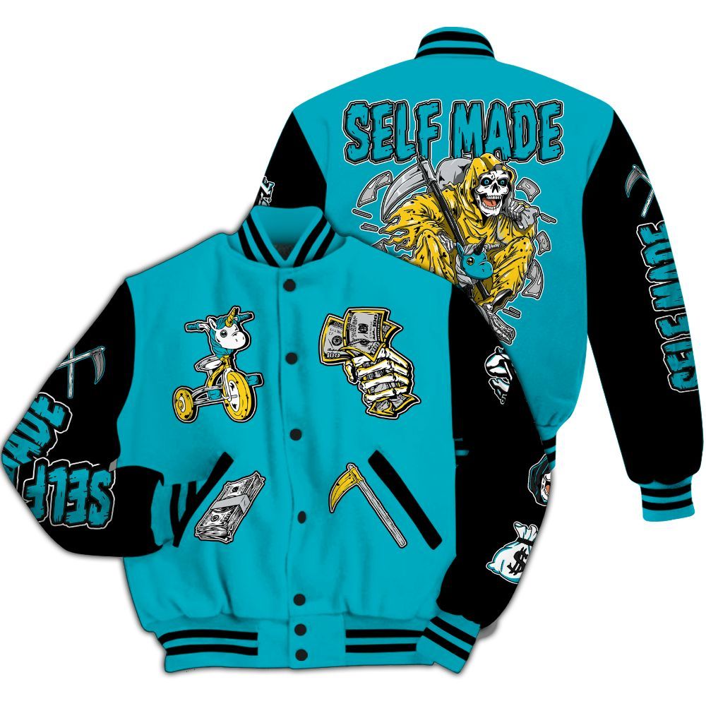Varsity Jacket To Match Retro Aqua 5s - Self Make Skeleton All Over Print
