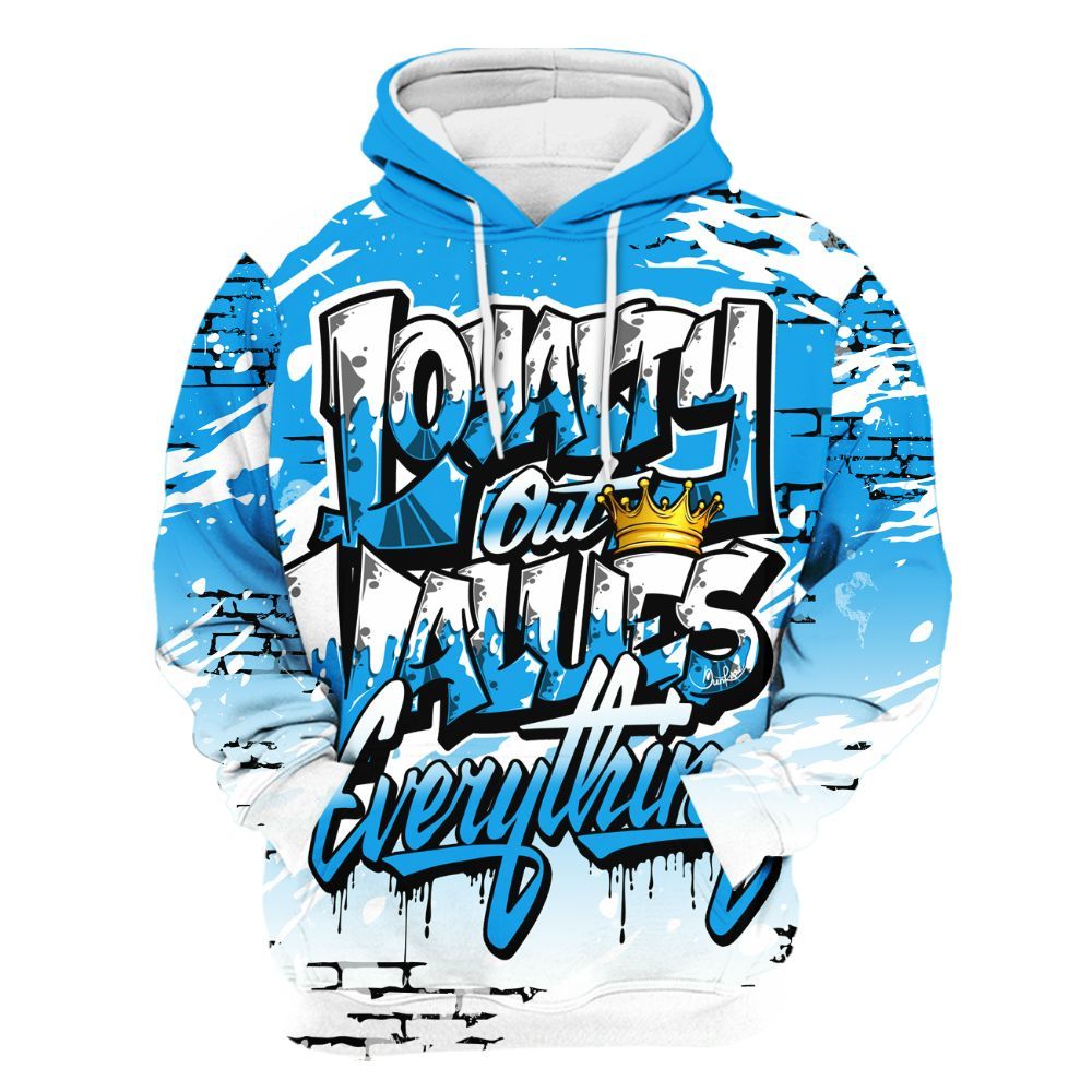 Hoodie To Match Black University Blue 2022 13s - Values Of Loyalty Drip All Over Print