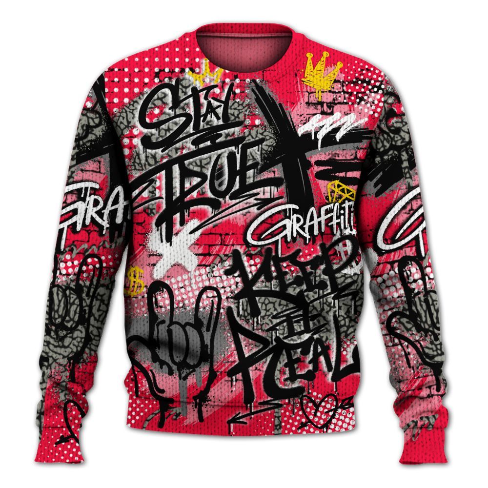 Knitted Sweater To Match Retro Fire Red 3s - True It Real Graffiti Streetwear