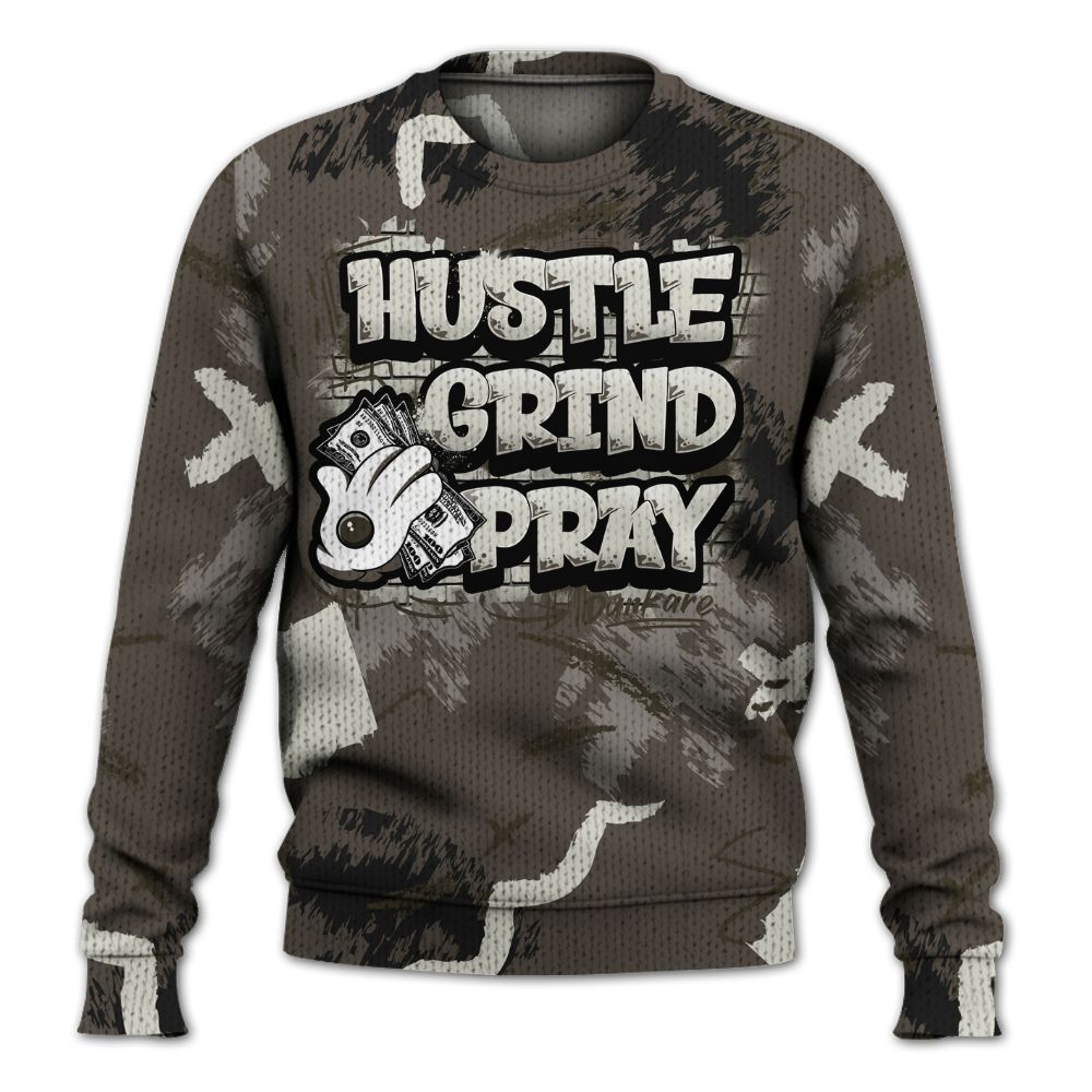 Sweater To Match Cave Stone 4s - Hustle Grind Pray Graphic