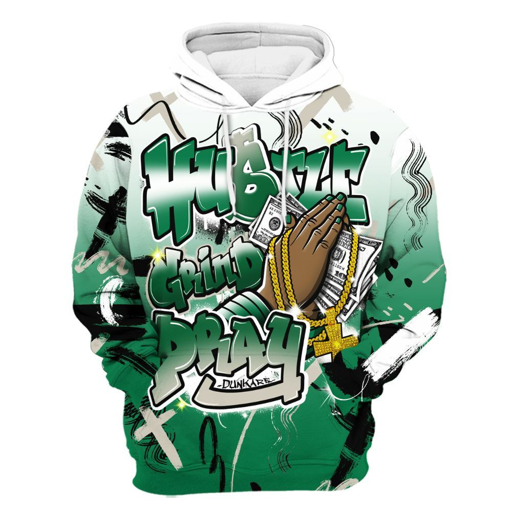 Hoodie To Match Lucky Green 2s - Money Hustle Grind Pray All Over Print