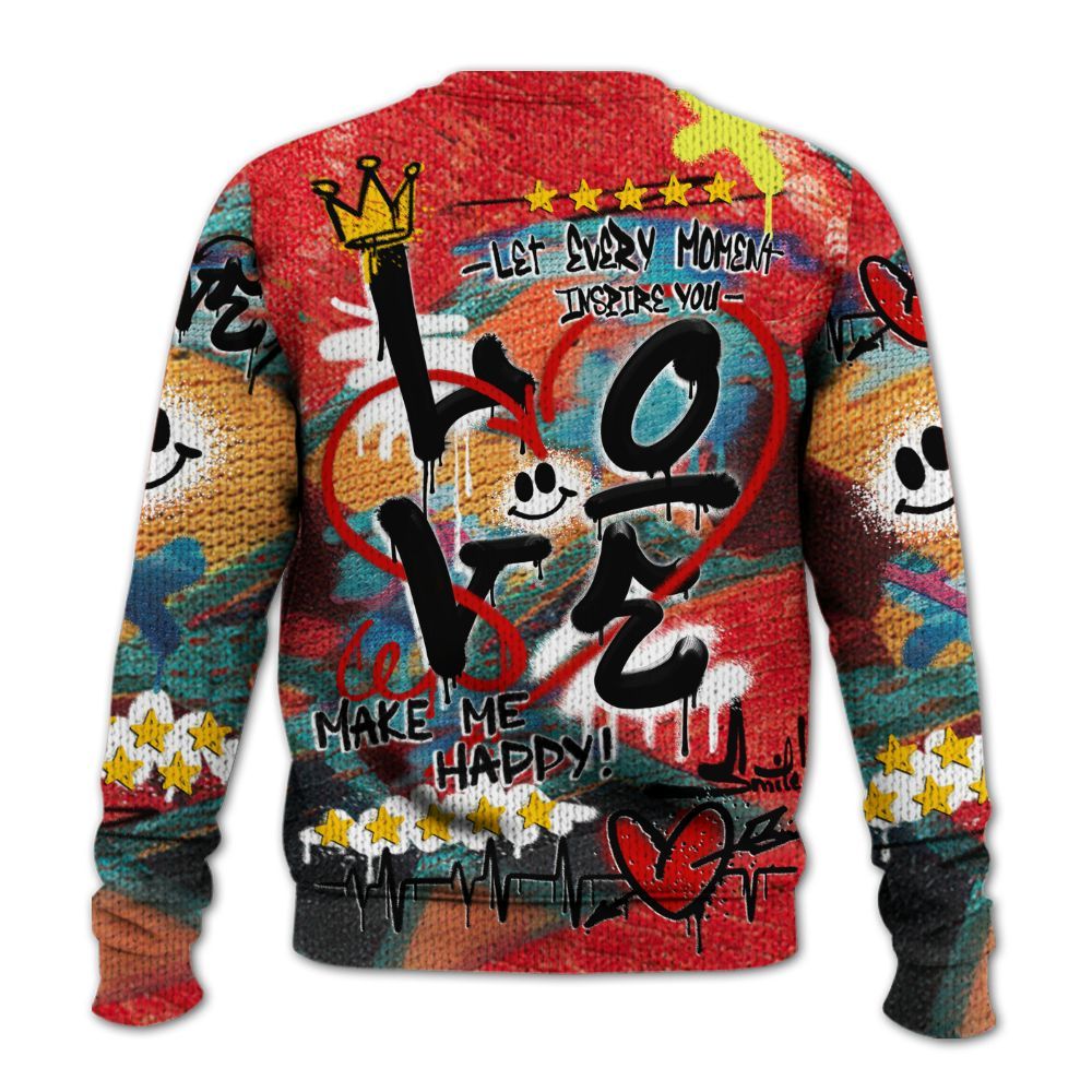 Knitted Sweater To Match Kobe 8 What The - Happy Love Beats Graffiti Streetwear