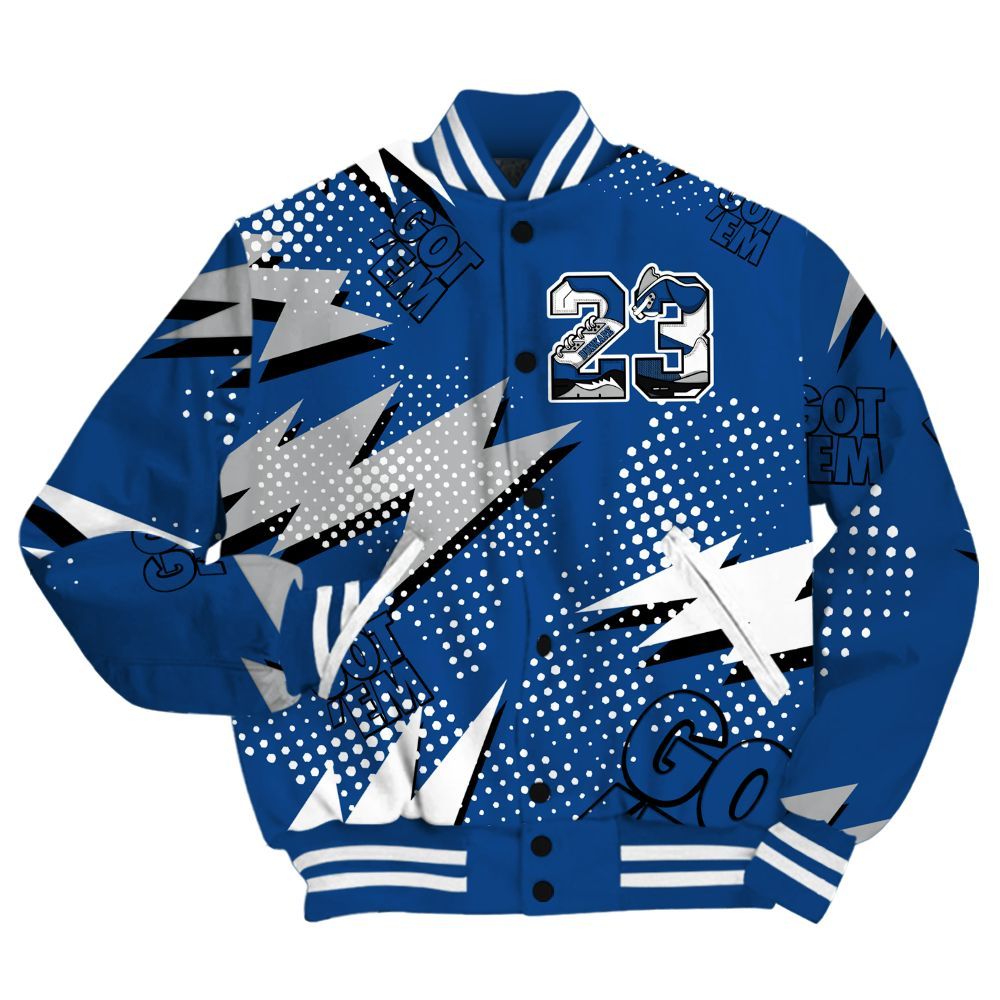 Varsity Jacket To Match Air Ship Royal Blue Shirt, Custom Name Number 23 5s All Over Print