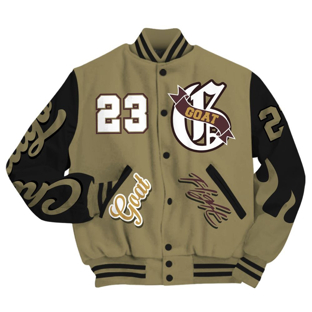 Varsity Jacket To Match Black Olive 7s - The G.O.A.T Flight Streetwear All Over Print
