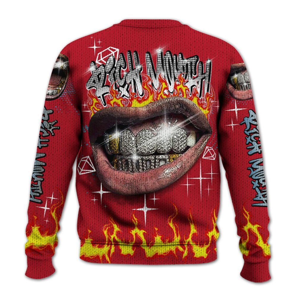 Knitted Sweater To Match Retro Raging Bull 5s - Rich Mouth Fire Rap Retro 90s