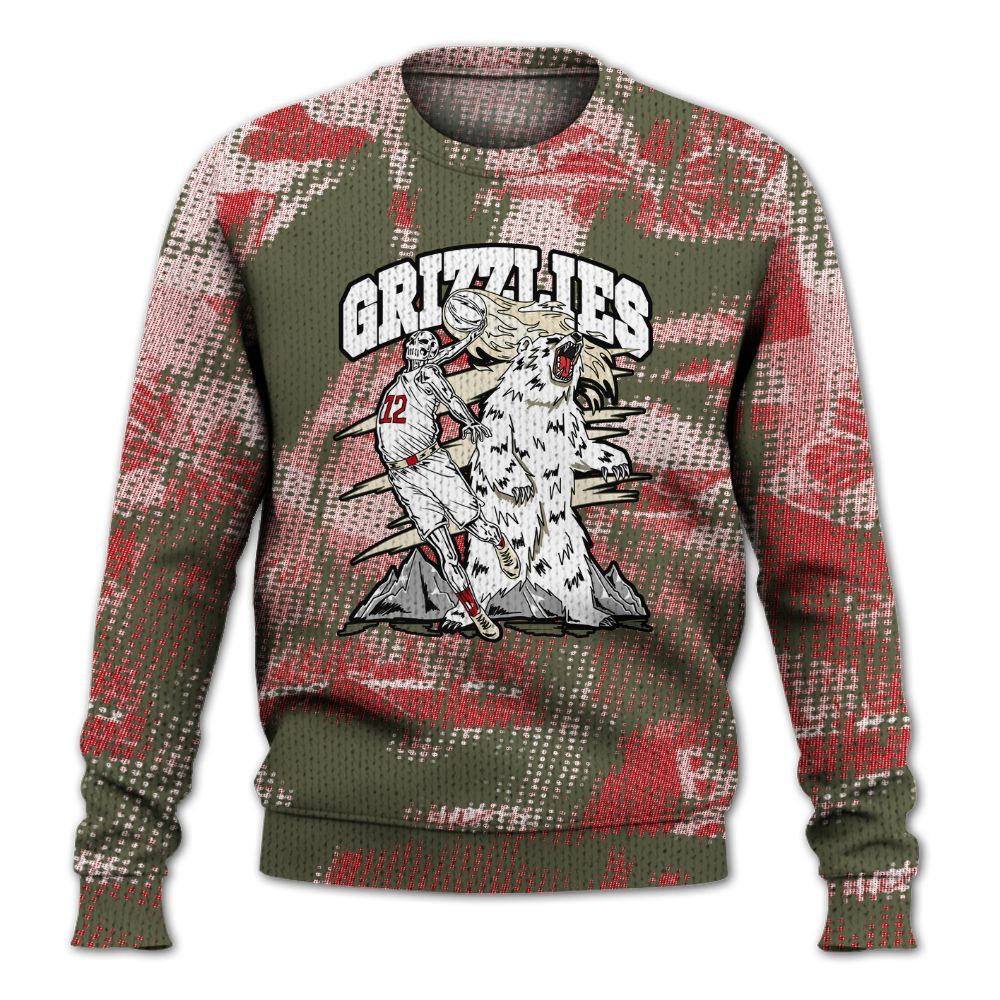 Knitted Sweater To Match Low OG Medium Olive 1s - Grizzly Bear Skeleton Brown Sugar