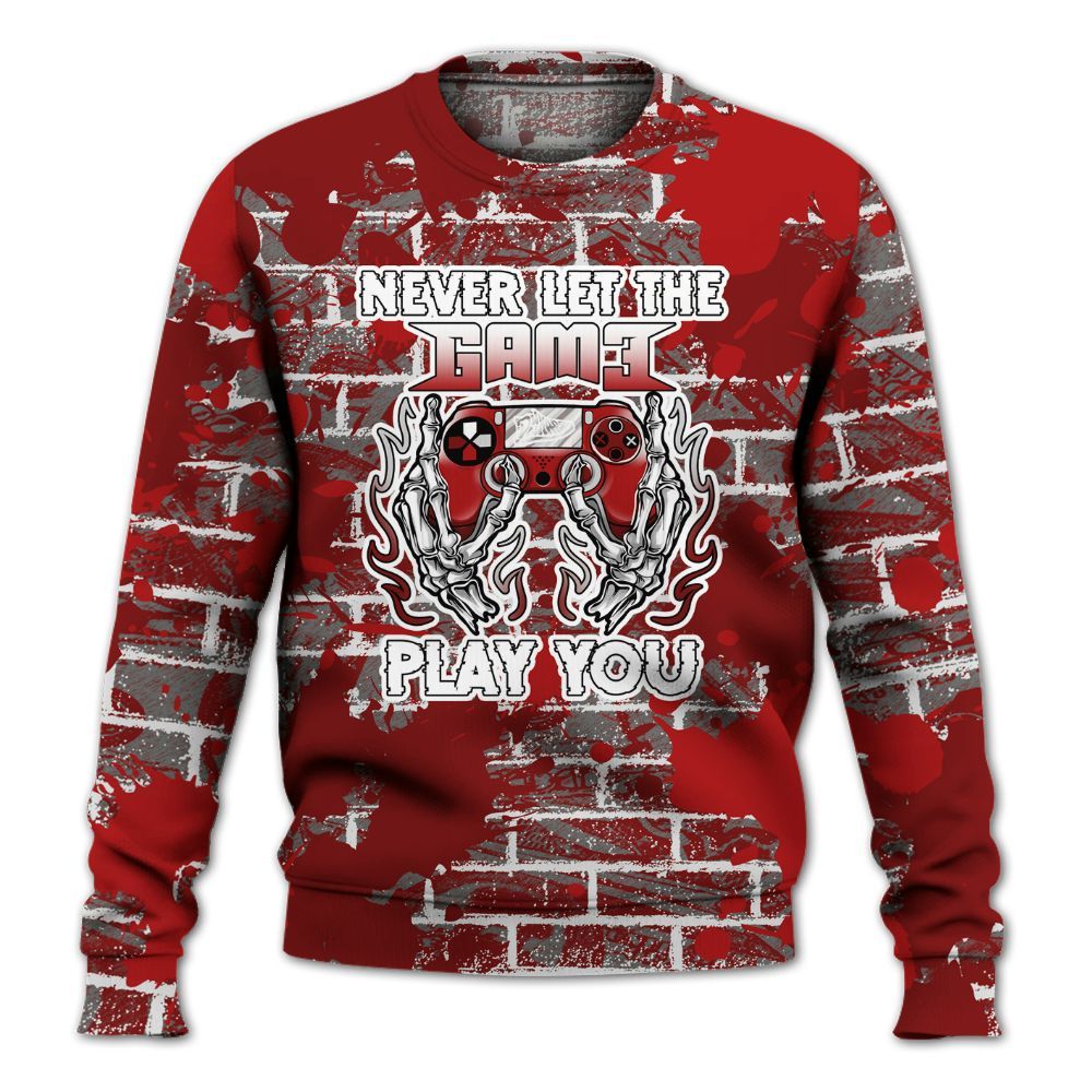 Sweatshirt To Match Red Taxi 12s - PlayGame Skull Brick All Over Print