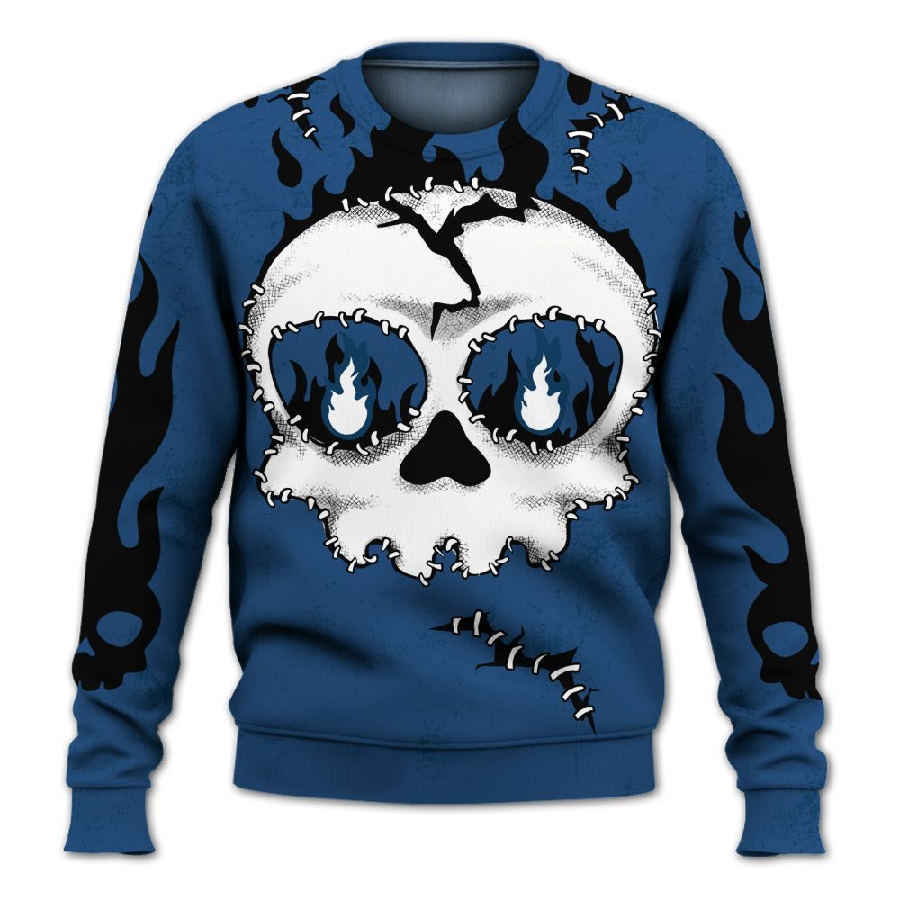 Sweatshirt To Match High OG Midnight Navy 1s - Cracked Skull Stitches All Over Print