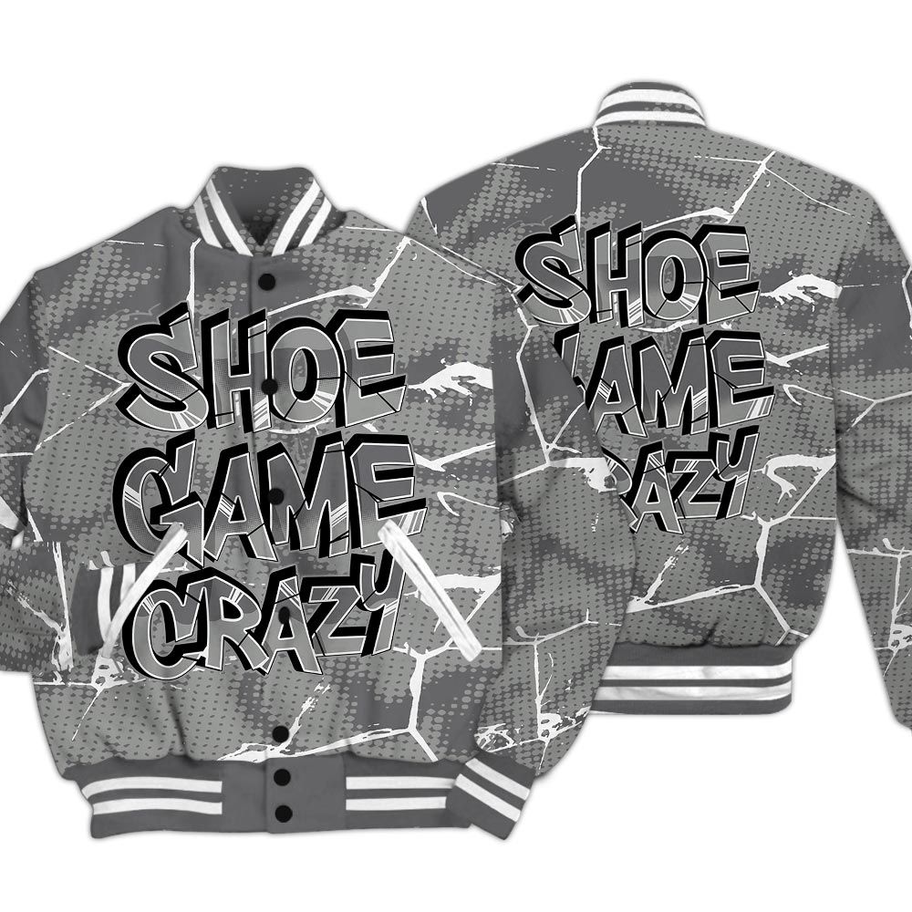 Varsity Jacket To Match Paris Cement Grey 4s - Shoe Game Crazy White Graphic Crack Varsity Jacket Unisex