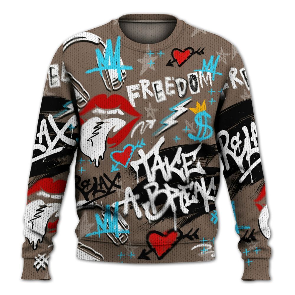 Knitted Sweater To Match Olive Concord 9s - Take Break Freedom Graffiti Streetwear