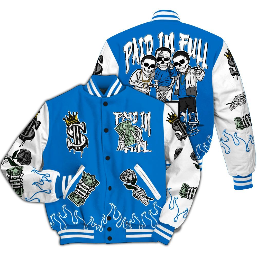 Varsity Jacket To Match Low Game Royal 1s - Fire Everybody Paid In All Over Print
