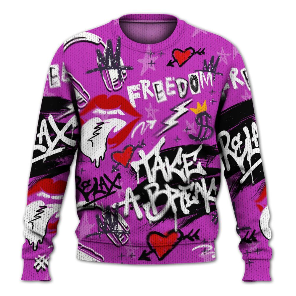 Knitted Sweater To Match Ja 2 Staregazer - Take Break Freedom Graffiti Streetwear