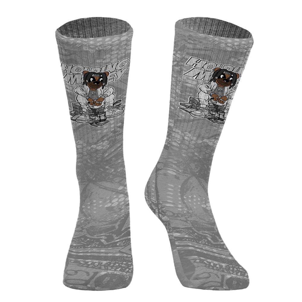 Sock To Match Black Wolf Grey 12s - Possessing Moneys Bear Banknotes Art