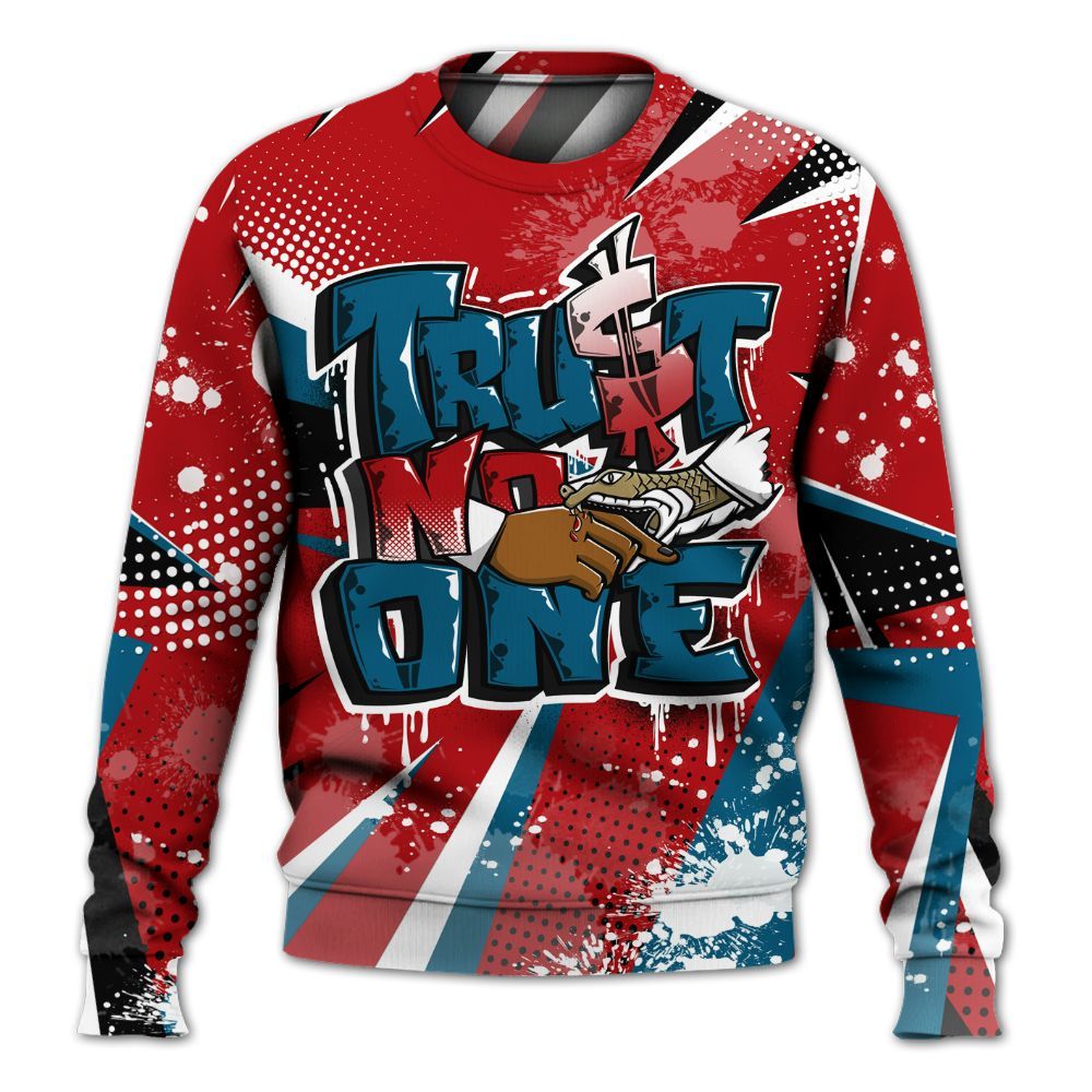 Sweatshirt To Match OG Varsity Red 17s - Poly Trust No One Dripping All Over Print