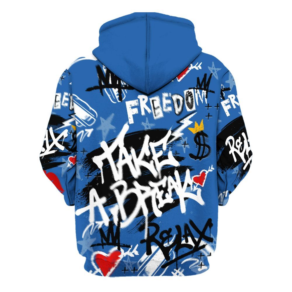 Hoodie To Match Brave Blue 13s - Take Break Freedom Graffiti Streetwear All Over Print