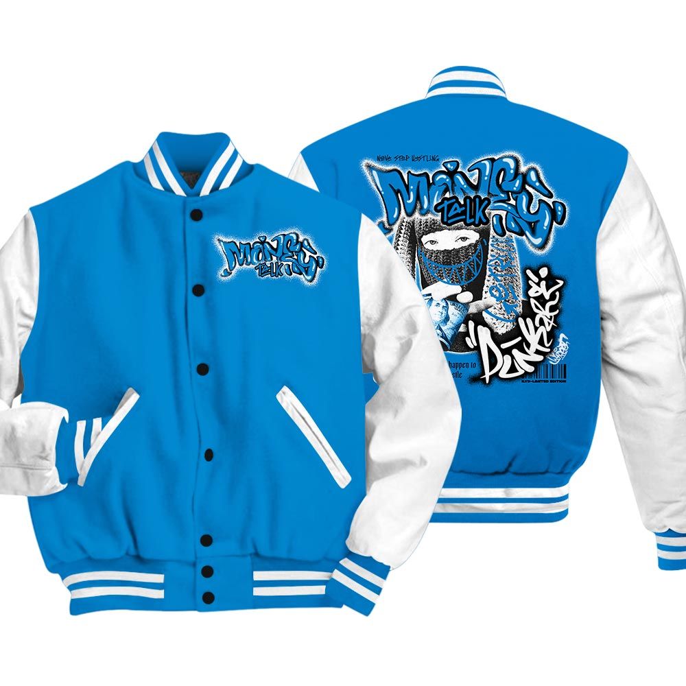 Varsity Jacket To Match Varsity Money Talk Rap, Military Blue 4s T-Shirt, To Match Sneaker Military Blue 4s Baseball Varsity Jacket LTRP