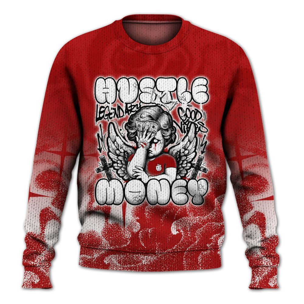Sweater To Match Low Terror White University Red 1s - Angel Hustle Money Graphic
