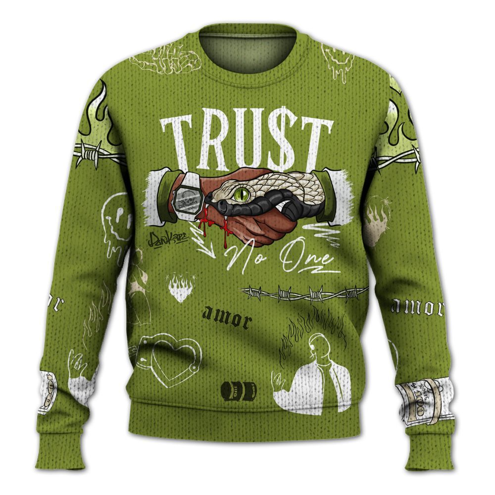 Knitted Sweater To Match SB Dunk Low Asparagus - Snake Trust No One