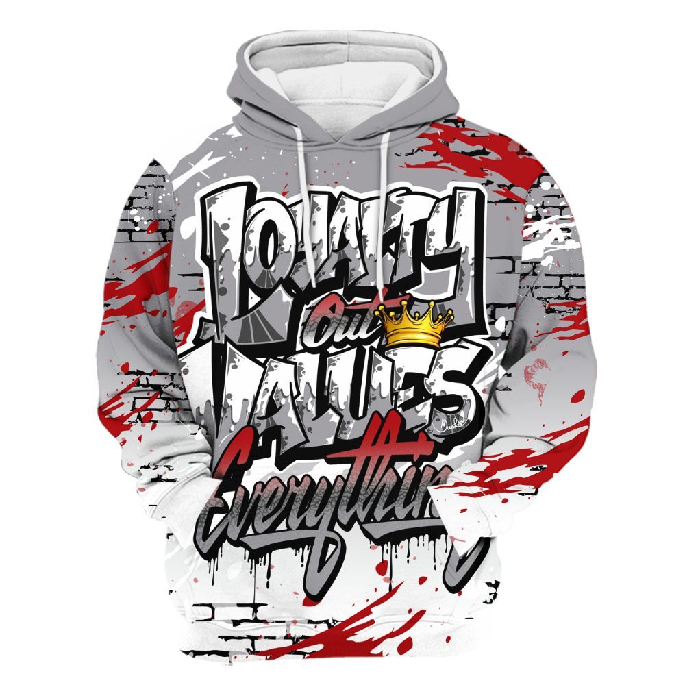 Hoodie To Match Cement Grey 3s - Values Of Loyalty Drip All Over Print