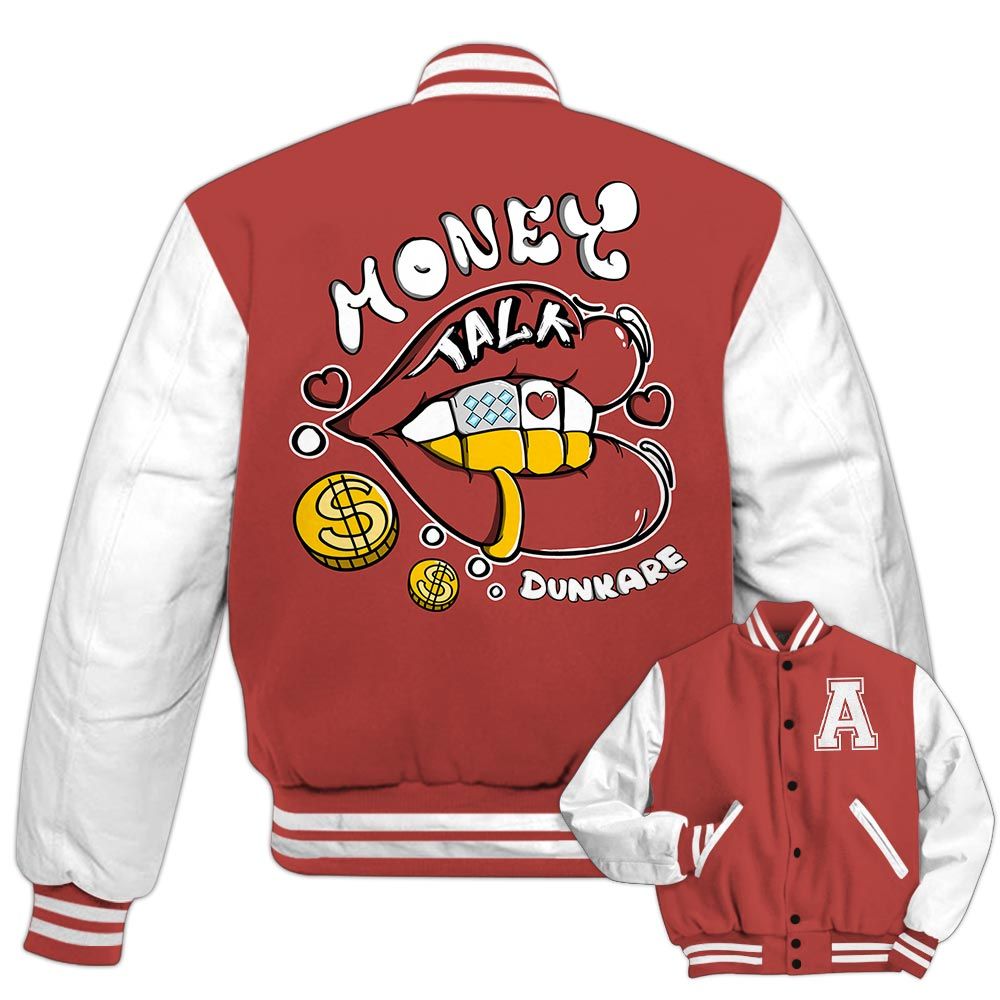 Varsity Jacket To Match Dune Red 13s - Custom Lips Money Talk Varsity Jacket Outfit 1605 1LGH