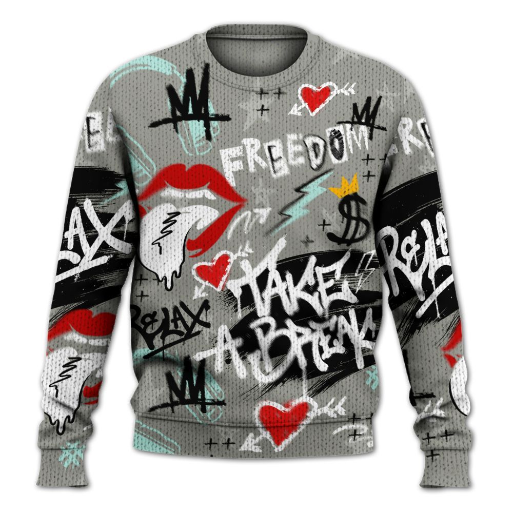 Knitted Sweater To Match Low OG Year Of The Snake 1s - Take Break Freedom Graffiti Streetwear