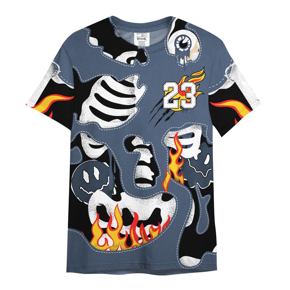 Shirt To Match Low Diffused Blue 11s - Skeleton Smile Flame Drip All Over Print