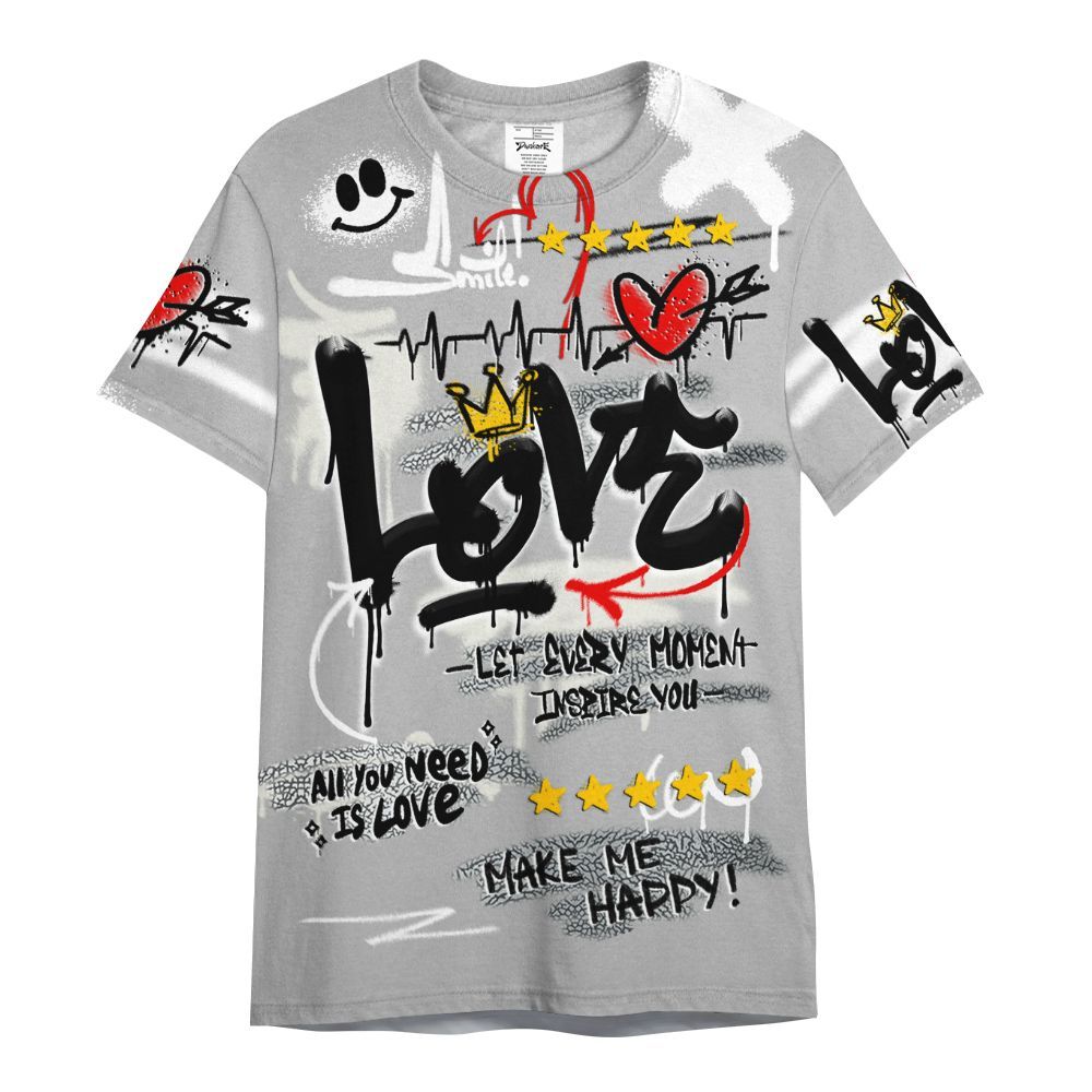 Shirt To Match Cement Grey Silver 3s - Happy Love Beats Graffiti All Over Print