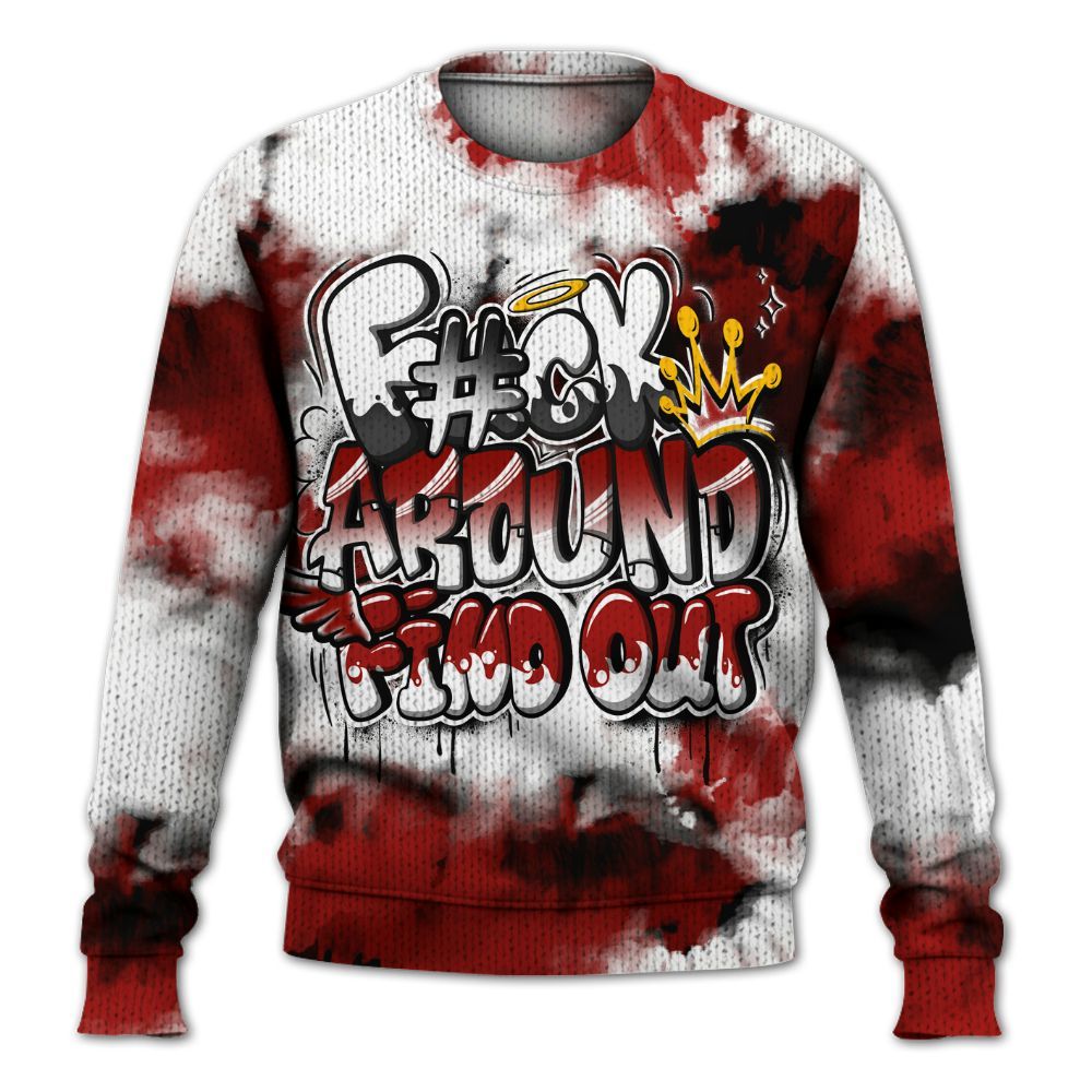 Knitted Sweater To Match High OG Varsity Red 1s - Tie Dye FK Around Find Out