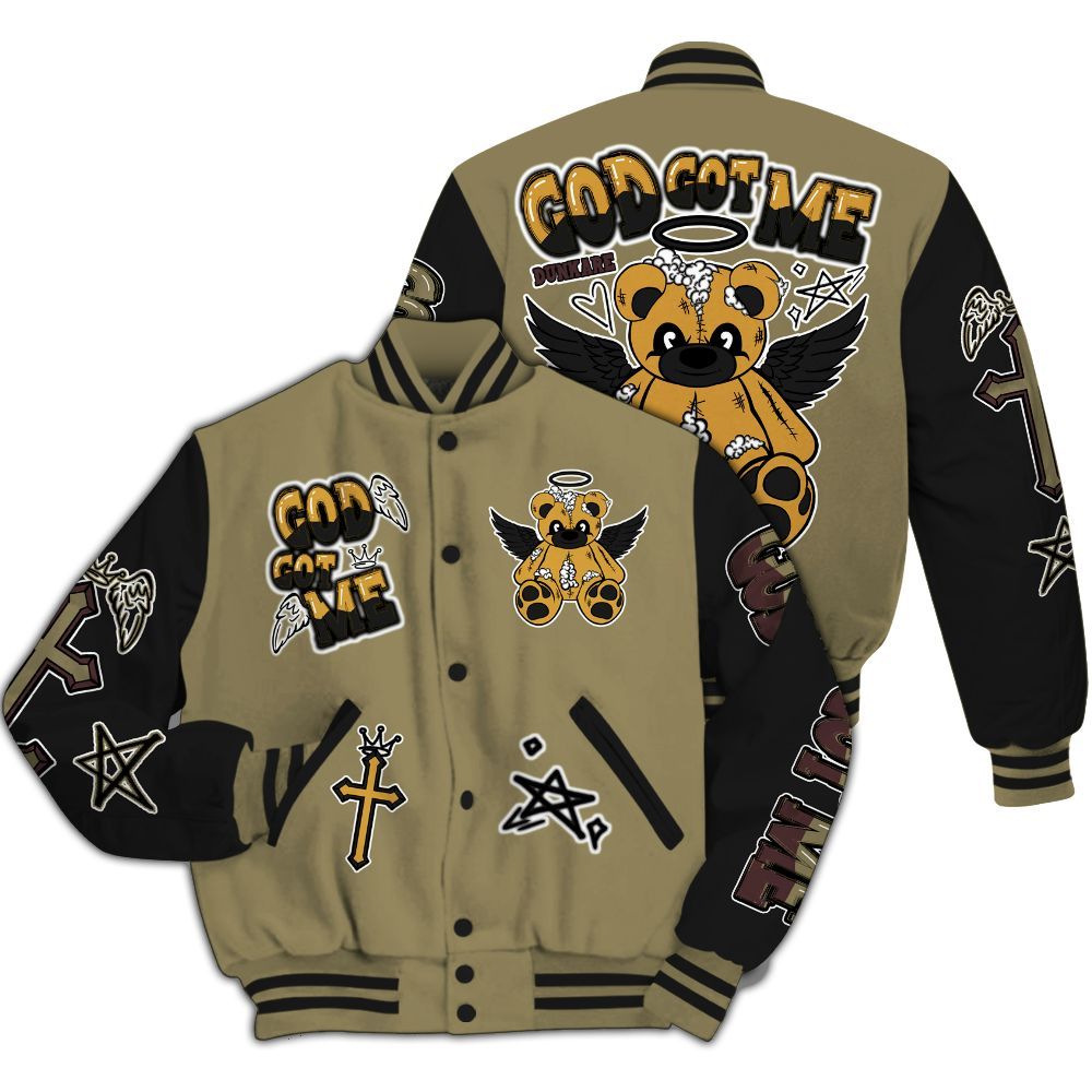 Varsity Jacket To Match Black Olive 7s - Gods Guides Me Bear All Over Print