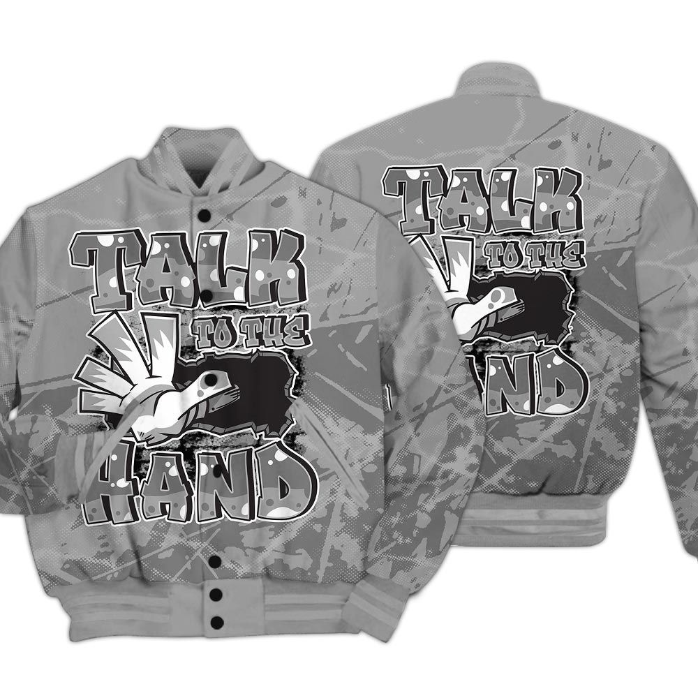 Varsity Jacket To Match Black Wolf Grey 12s - Talk To Hand Profound Graphic Varsity Jacket Unisex