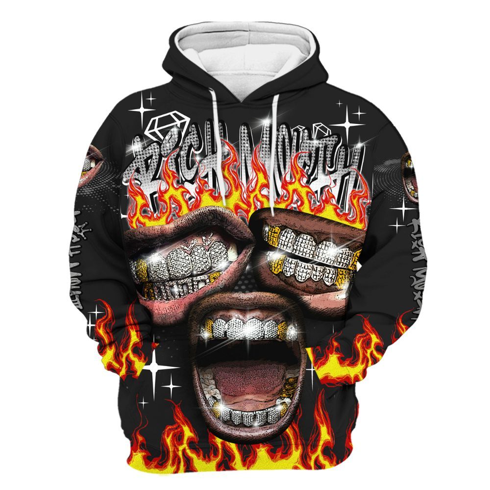 Hoodie To Match Black Cat NET 4s - Rich Mouth Fire Rap Retro 90s All Over Print