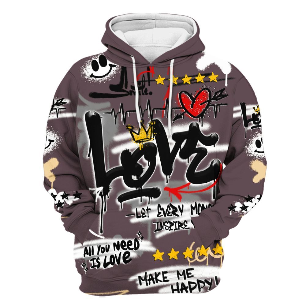 Hoodie To Match AMM Black 3s - Happy Love Beats Graffiti Streetwear All Over Print