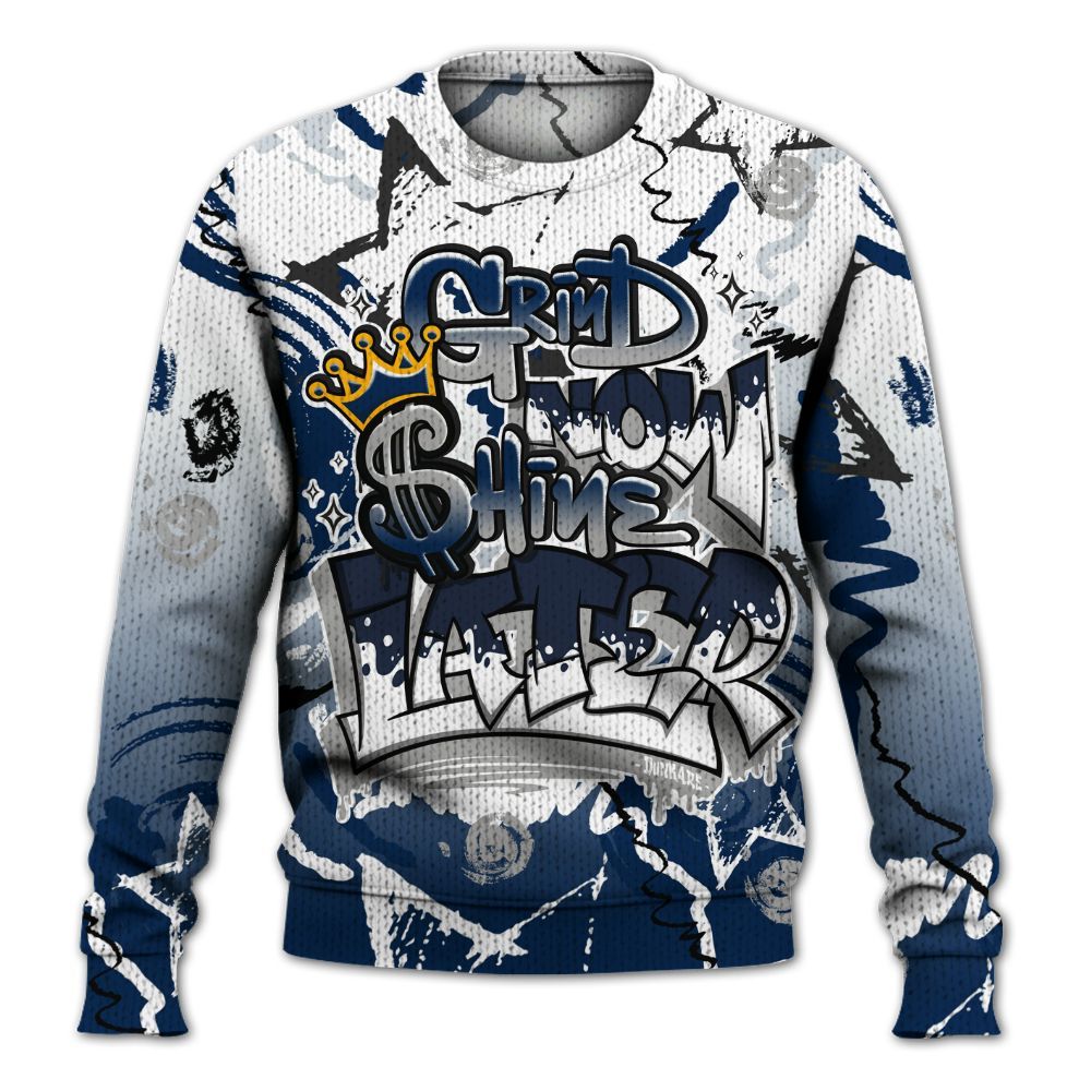 Knitted Sweater To Match SB White Navy 4s - Grind Shine Later Drip